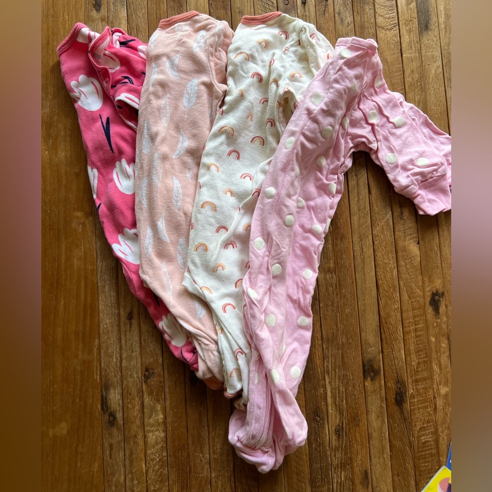 Baby girl 0-3 bundle of footie pajamas. Gerber, cloud island x2, & carters